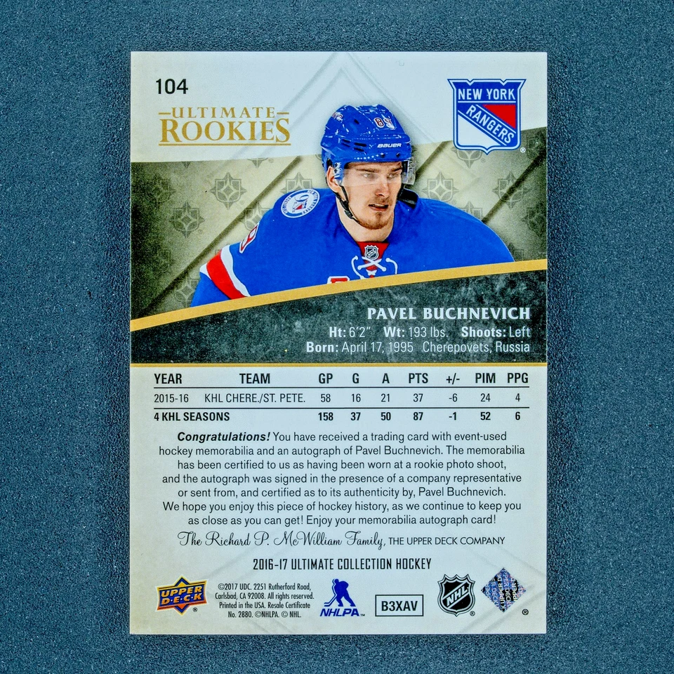 2016-17 Upper Deck Ultimate Collection Pavel Buchnevich Ultimate Rookies /49 - Image 2 of 2