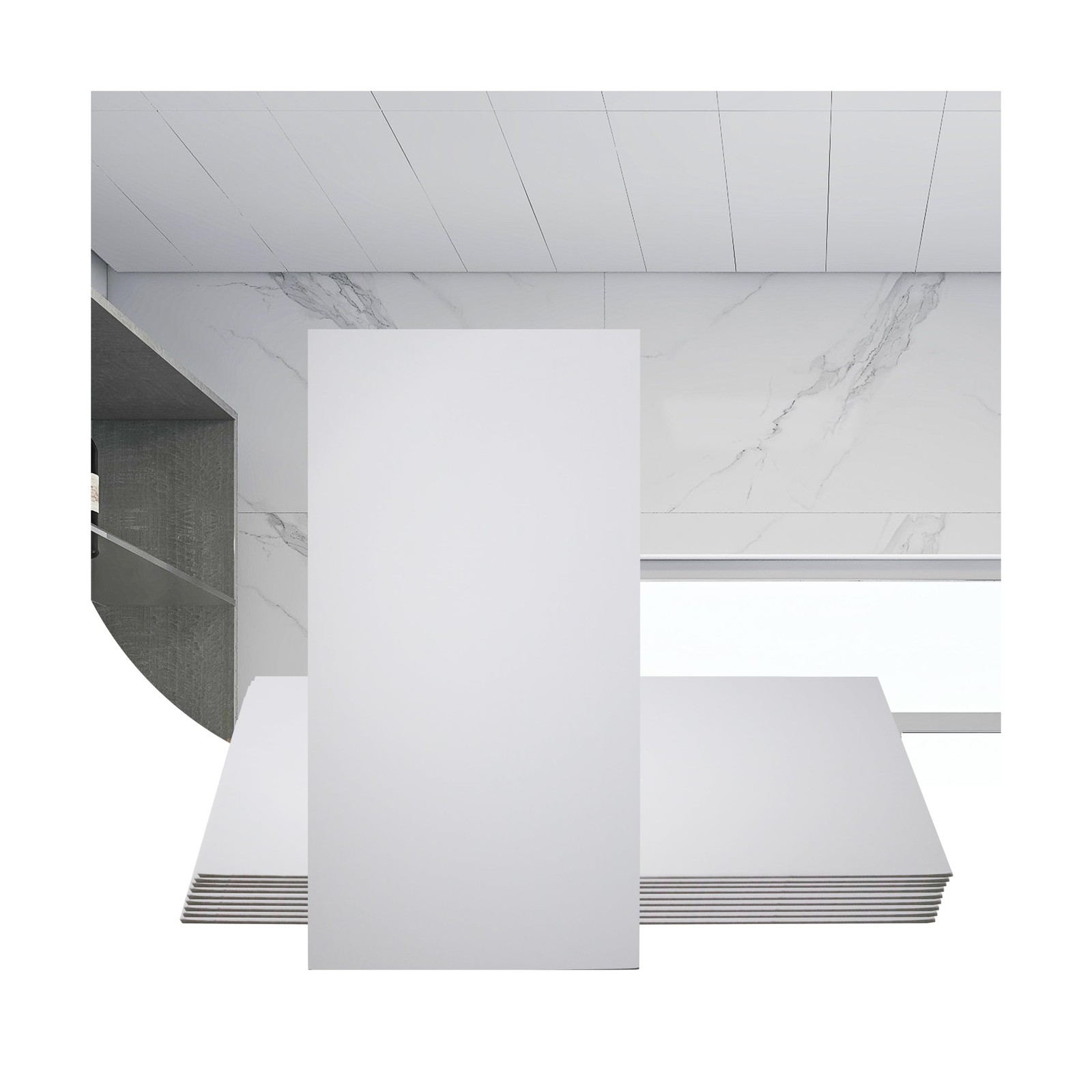 Sunnyglade 10-Pack Drop Ceiling Tile 2ft x 4ft, Smooth White PVC Ceiling Pane...