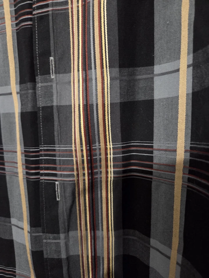 Camisa social Cubavera listrada estampa preta dourada marrom manga longa algodão XXL EC - Imagem 3 de 4