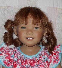 Kemper YVETTE Doll Wig Human Hair SIZE 14/15 LIGHT BROWN W/RED Mid-Length Curls