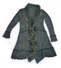 Foglie Rosse Strickmantel Strickjacke mit Fellbesatz Grau M/L