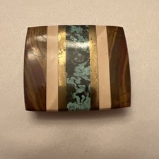 Southwestern Turquoise Exotic Wood & Brass Trinity Buckle Co Vintage Belt Buckle
