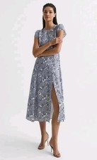 Reiss Livia Midi Dress Navy/Blue Mosaic Print Cut Out Back UK Size 14