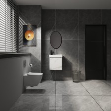 Mueble De Baño Alto Y Delgado De Roble Blanco Roto/crema - Modelo Slimline 310, 85 Cm Alto, Sin Necesidad De Montaje