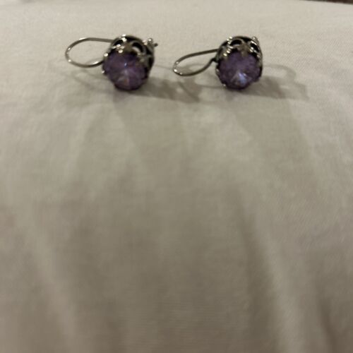 Orecchini Gancio Vintage SHABLOOL Argento Sterling 925 Viola Cristallo Israele - Foto 2 di 7