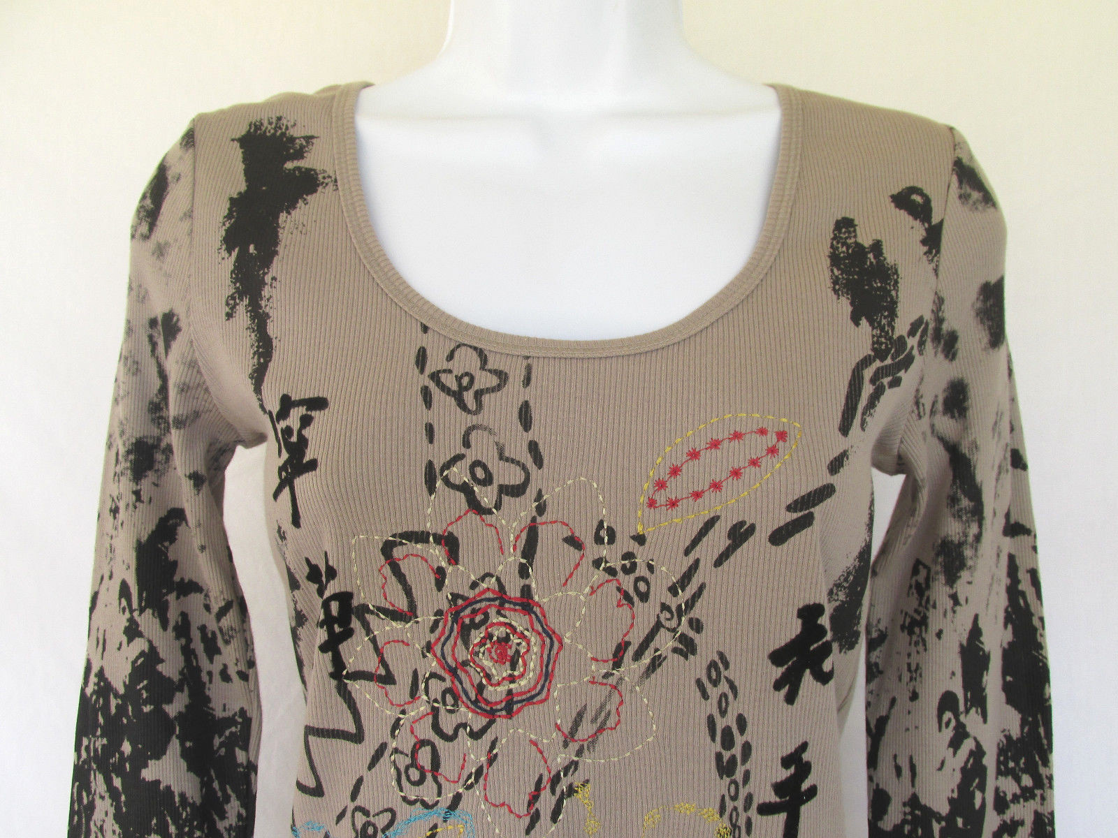 VINTAGE 1990s RXB RIBBED COTTON EMBROIDERED TOP S… - image 4