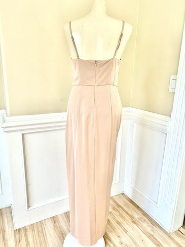 NBD Revolve Lila Gown Sleeveless High Slit Cowl Neck Maxi Dress Beige Small - Picture 5 of 5