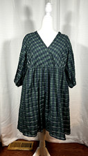Madewell NWT Marianna Puff Sleeve Mini Dress Forest Green Plaid Size S