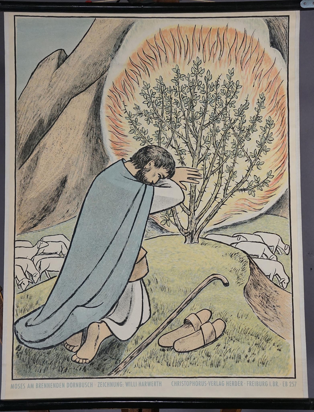 Schulwandkarte Rollbild Moses Biblische Erzählung vom Brennenden Dornbusch