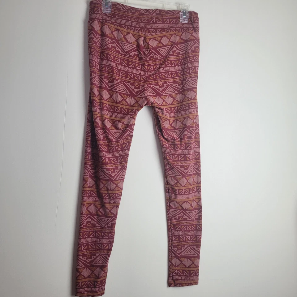 LULAROE Womens Leggings L OS One Size Tall Curvy Burgundy Rust Aztec Stripe Boho - Image 3 of 4