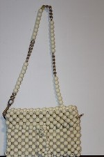 Vintage La Fleur Ivory Plastic Beaded Shoulder Bag Made in Japan Costume