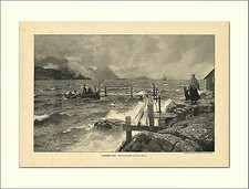 NORWEGEN FJORD STEG BOOT VON HANS GUDE HOLZSTICH L1174