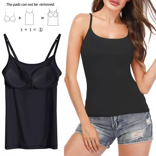 Camisole with Built in Bra Women Tank Tops Padded Bra Vest Undershirt Sleeveless - Picture 5 of 43