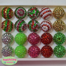 20mm Bubblegum Beads 20 CHRISTMAS MIX Rhinestone Beads Chunky Jewelry Necklace