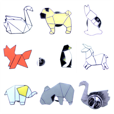 Emaille Papier Falt Origami Schwan / Hund / Hase / Pinguin / Pferd Brosche, Anstecknadel