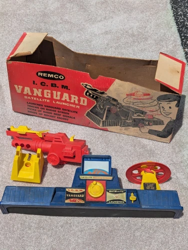 Remco I.C.B.M. Vanguard Satellite Launcher with Original Box Vintage 1950s Toy