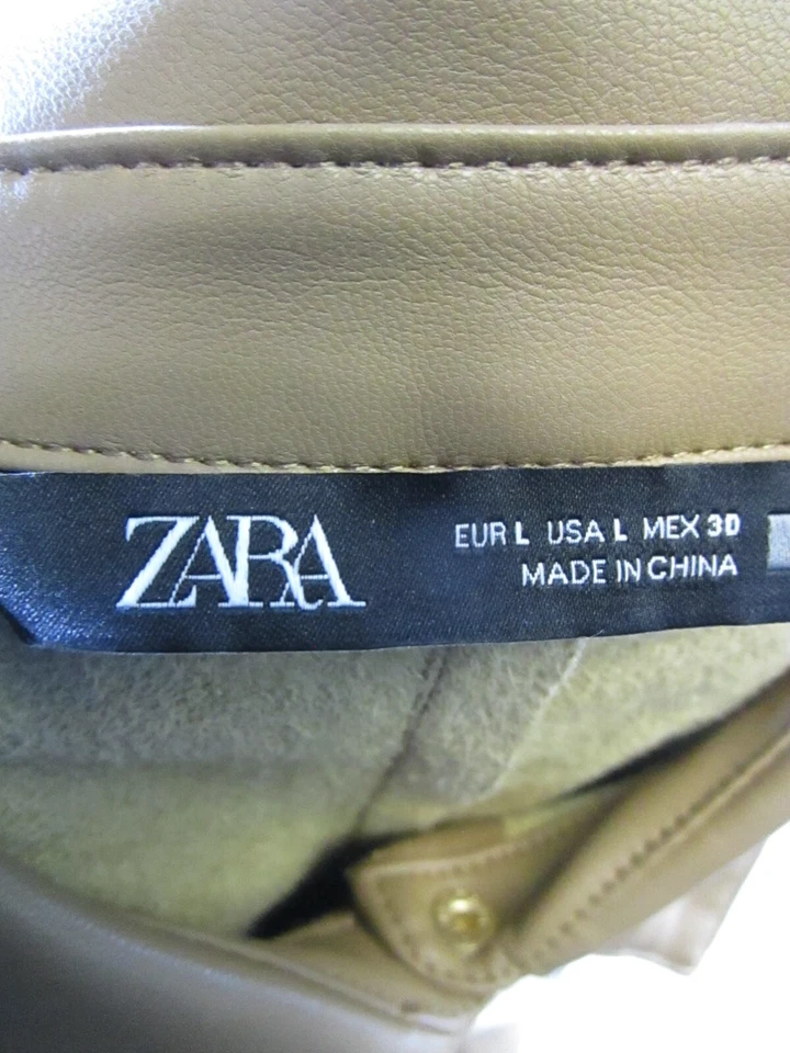 Zara Dress Womens Large Brown Faux Leather Belted - Image 3 of 4