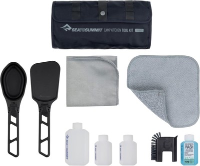 Camp Kitchen Tool Kit 10-Piece Cooking Utensil and Clean-Up Kit... .