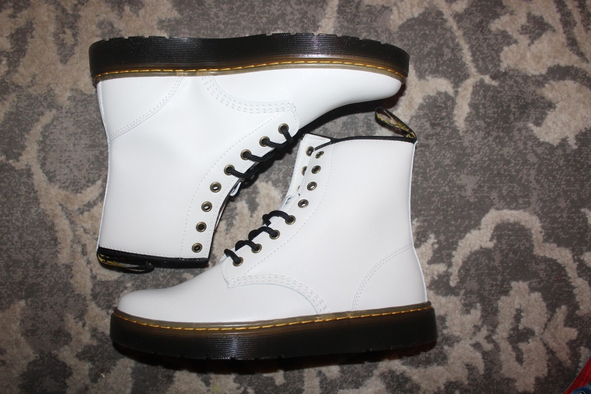 Dr. Martens Zavala Combat Boots White Lace Up Leather Sz 9  display picture 2