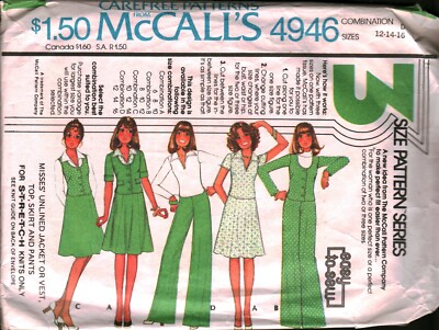 4946 Vintage McCalls SEWING Pattern Misses Jacket Vest Top Skirt Pants ...