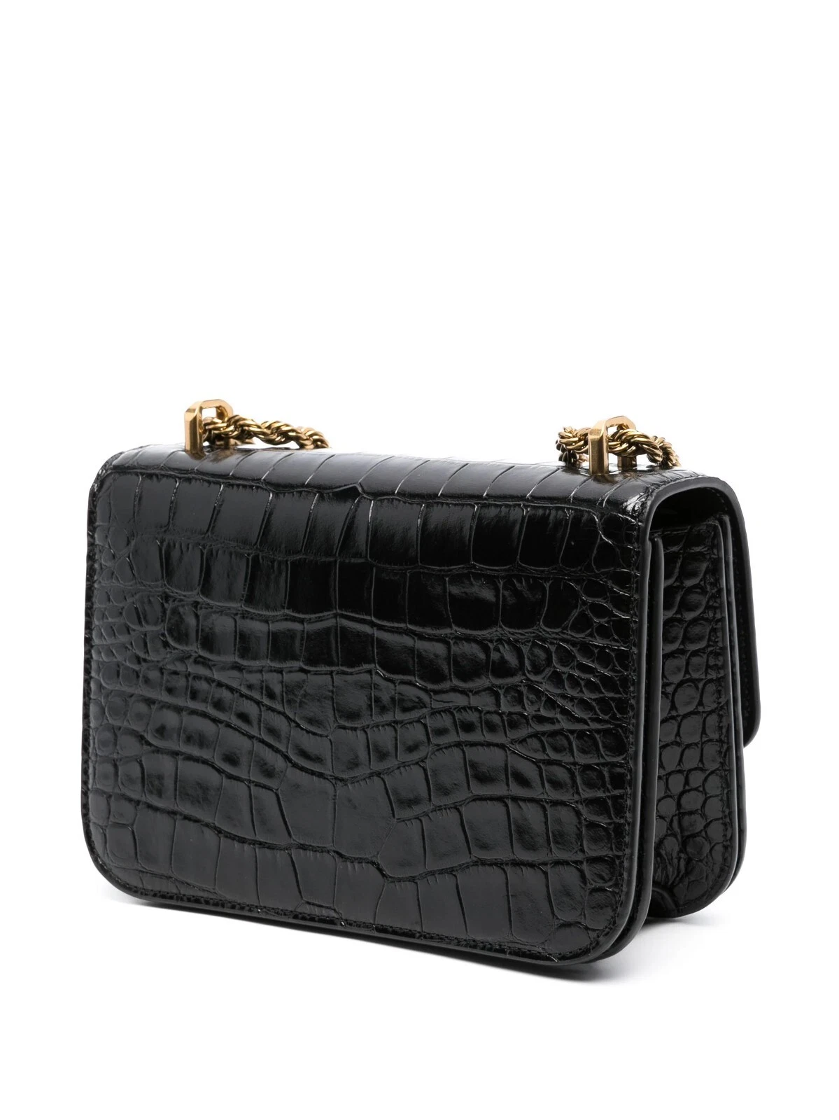 Borsa a tracolla Tory Burch Eleanor nuova con etichette in pelle di coccodrillo nera laminata catena oro