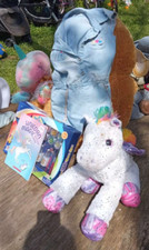 Unicorn Lot Real Love 4T Jean Romper Rainbow Stuffed Plush Book Body Art Glitter