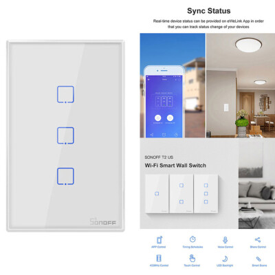 Newest Sonoff T2 US 1/2/3 Gang Smart WiFi Panel Touch Switch Wall Retome Control