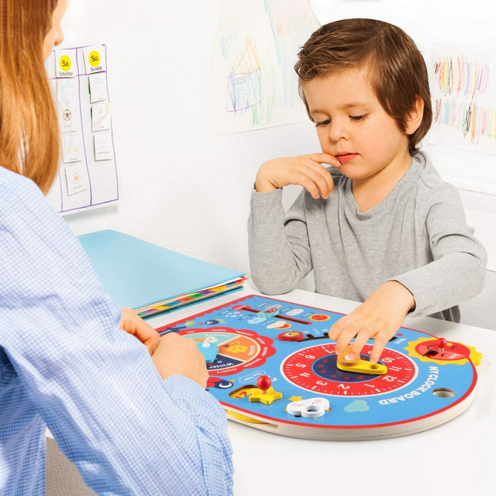 Jamohom My Clock Board Kids All About Today Calendar Board Clock Learning Toy