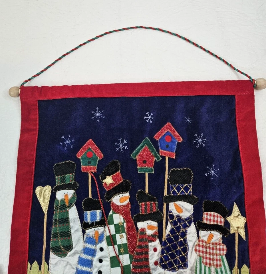 Vtg Christmas Velvet Mitten Snowman Advent Calendar 15x28.5" Wall Hanger Red - Image 4 of 4