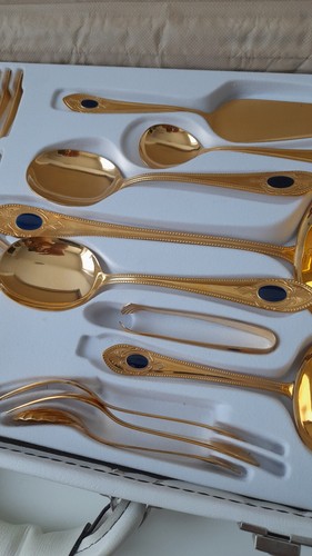 SBS Besteck "Toscana de Luxe" 1280L 12 Personen23/24 Karat Kobaltblau -unbenutzt - Bild 16 von 22