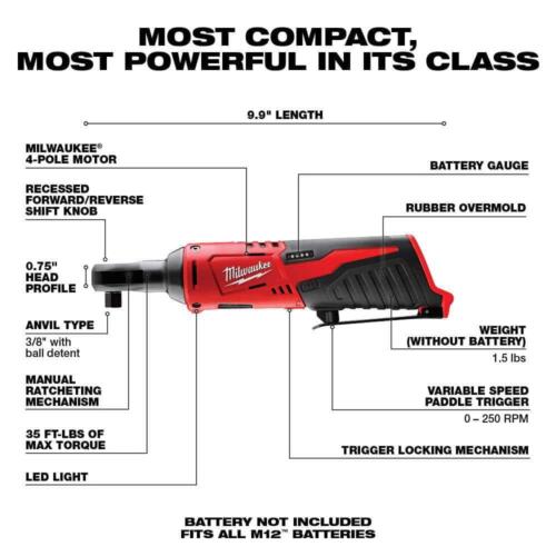 Milwaukee Hammer Drill + Impact Driver Kit 12V Li-Ion Cordless w/ 3/8" Ratchet - Picture 3 of 11