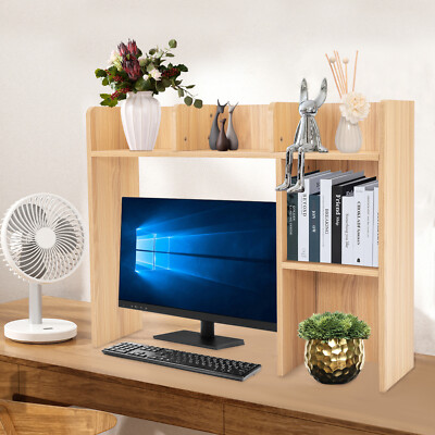 3Tier Wood Rectangle Desk Bookshelf Organizer Ecological Board For Home