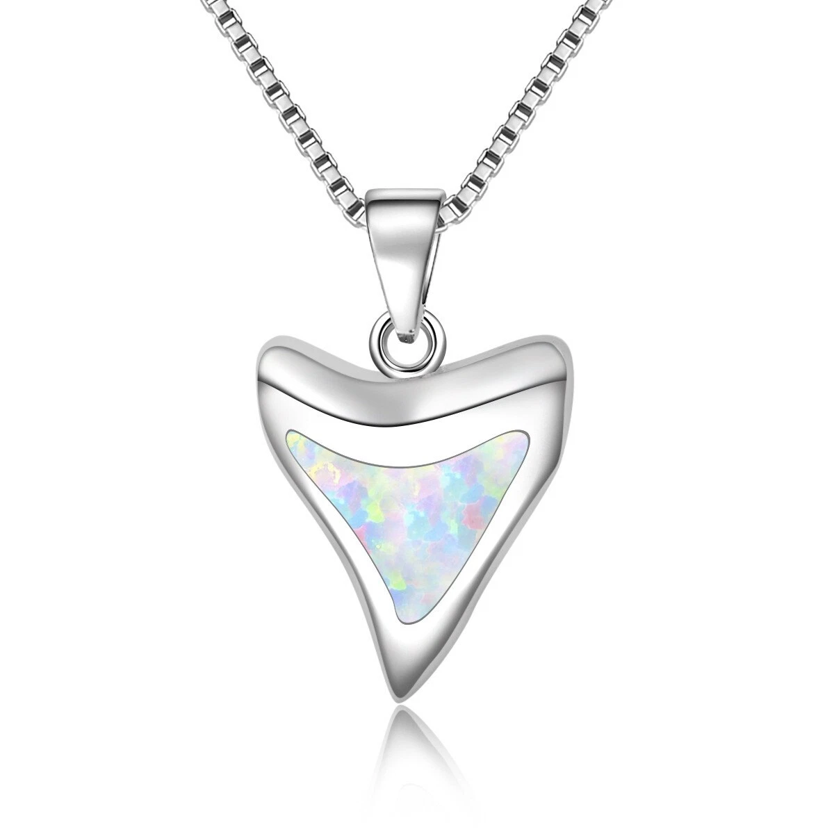 White Opal Shark Tooth Necklace Sterling S925 Jewelry Pendant
