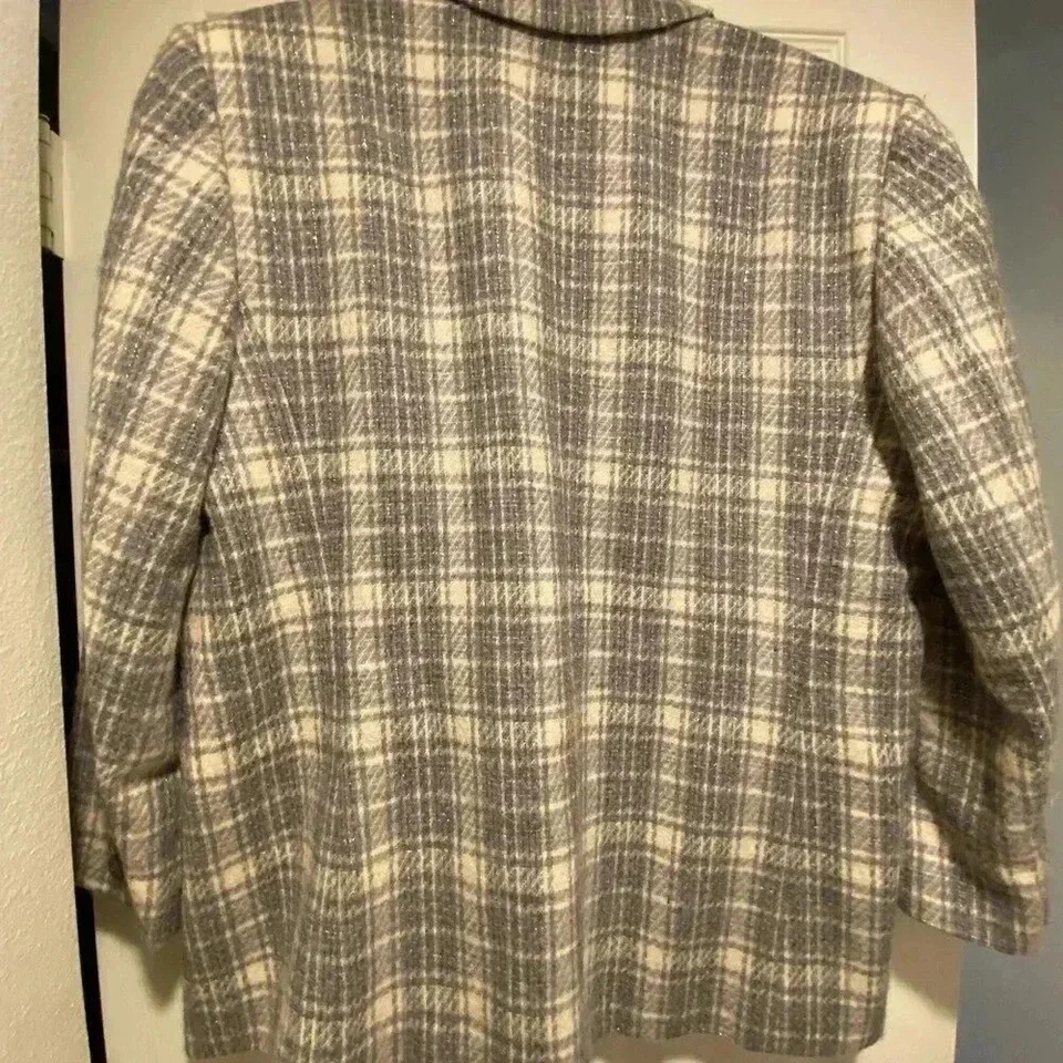 Blazer Pendleton Mujer Lana Cuadros Vintage Bolsillos Forrado Gris Crema Plata 18 Foto 2 de 4