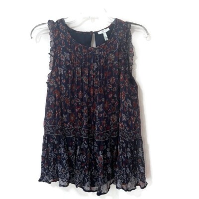 Joie Womens 100% Silk Boho Size XS Blouse Sleeveless Sheer Lined Floral Hippie
