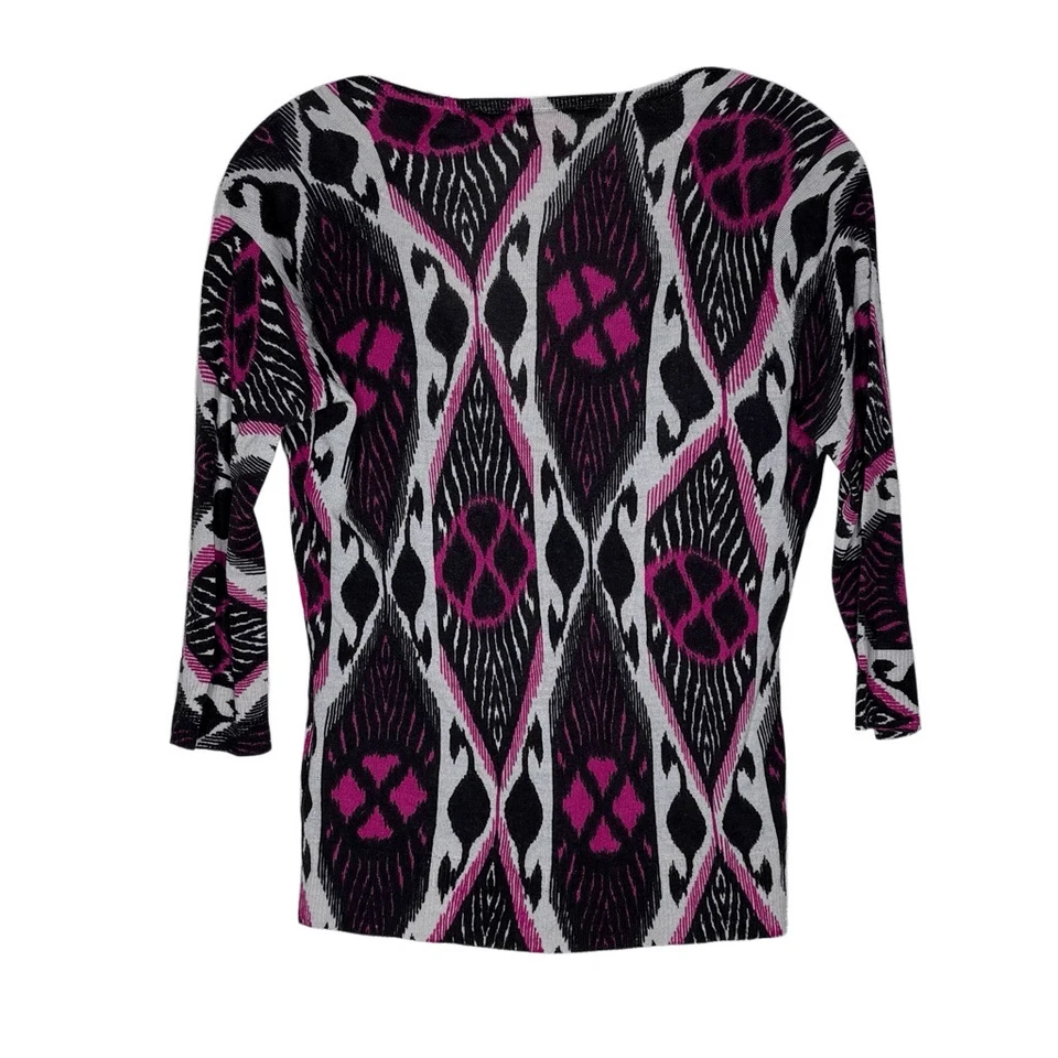 Suéter Pullover Tory Burch Negro Rosa Manga 3/4 Top Talla S Lana Tejido Cuello en V Foto 4 de 4