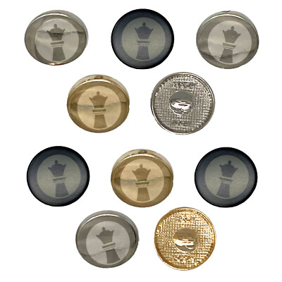 Chess Piece White Queen 0.6'' (15mm) Round Metal Shank Buttons - Set of 10