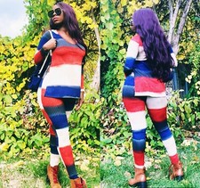Stretchy Multi Color Two Piece Long-sleeved Pant Set