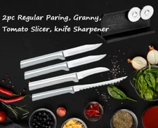 Rada 5 Pc Set 2 Regular Paring, Granny, Tomato Slicer, & Knife Sharpener  Silver