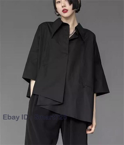 Japanische Damen unregelmäßige Kurzarm Bluse Top locker Harajuku Shirt Freizeit - Bild 16 von 26