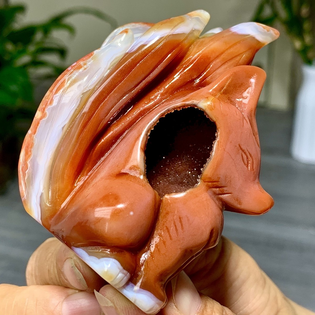 177GNatural Red Orange Sardonyx Carving nine-tailed fox agate