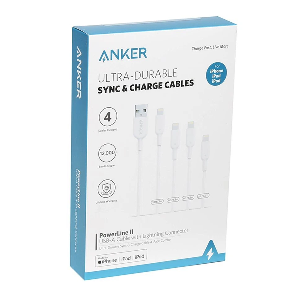 Anker PowerLine II USB-A to Light-ning Ultra Durable Cable 4-pack - White - Image 2 of 2