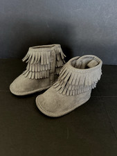 First Steps-Gray Fringe Booties-Sz 9-12 Months