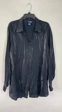 Venezia Jeans Womens Button Down Top Blouse Solid Black Size 22/24