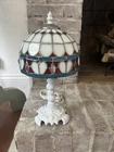 Lamp Tiffany Antiqued Style Table Stained Glass VTG Shade Light Red White Blue