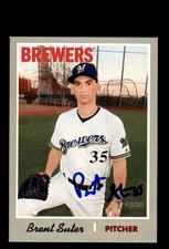 Signed Baseball Card Auto Brent Suter 2019 Topps Heritage #387 Milwaukee Brewers