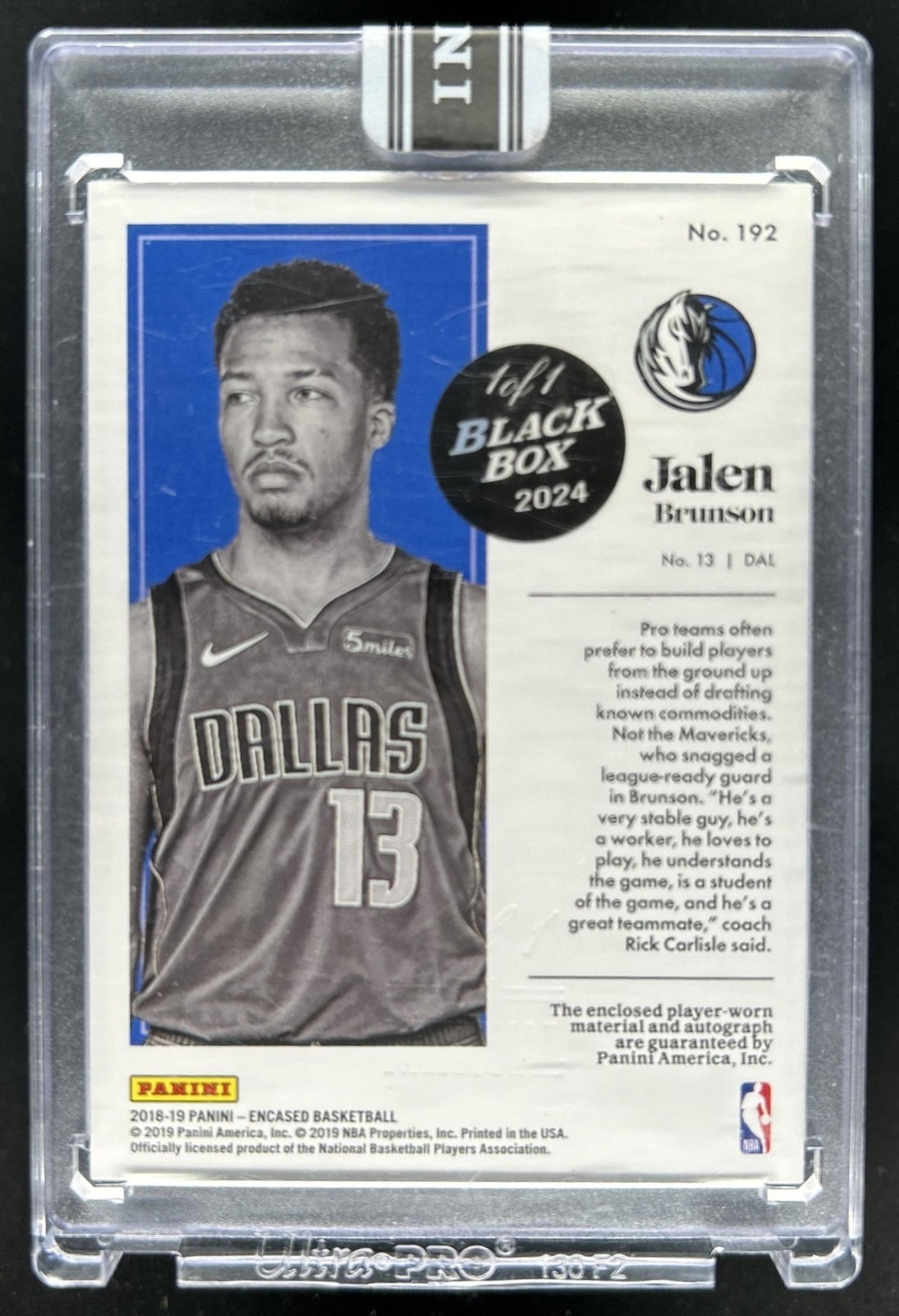 2024 Black Box 2018-19 Encased Jalen Brunson RC Green Rookie Auto Autograph #1/1 view 2