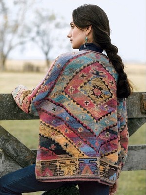 Peruvian Connection Kaffe Fassett Kelim Alpaka Pima Baumwolle Kimono Strickjacke XS/S
