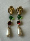 Vintage Les Bernard Signed Faux Pearl Dangly Clip-on Earrings — photo 2
