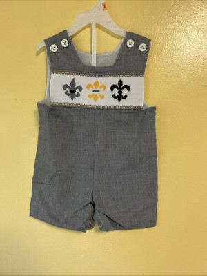 Krewe Smocked Fleur De Lis Shortall Jon Jon 3m Boutique~ Preowned excellent!